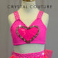 *Custom* Neon Pink Heart Strappy Leotard with a Pink Vinyl Skirt -Rhinestones