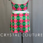 Pink,White, and Green Plaid Short Sleeve and Skirt Two-Piece Set - Rhinestones
