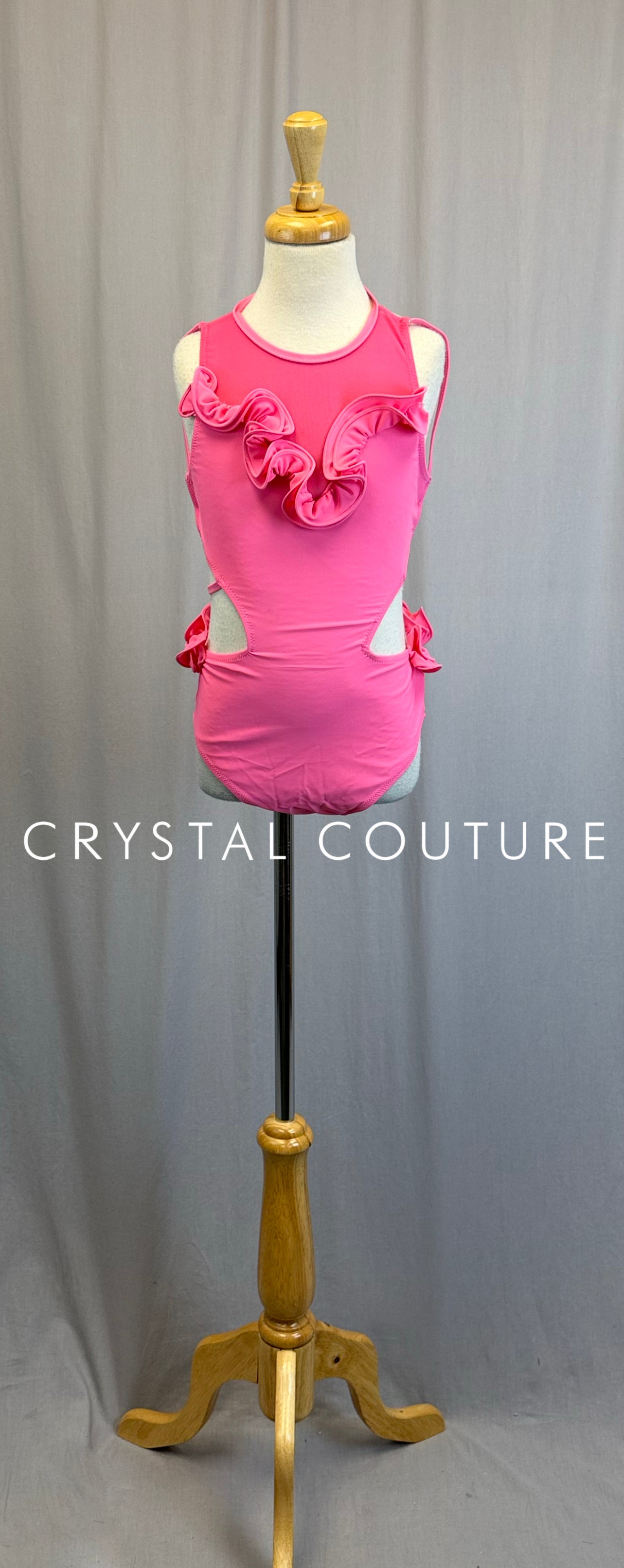 Pink Halter Neck Ruffle Leotard