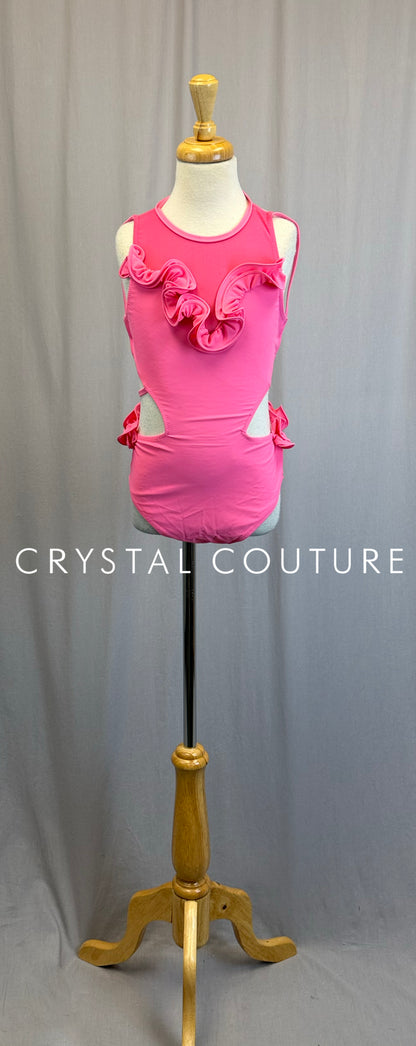 Pink Halter Neck Ruffle Leotard