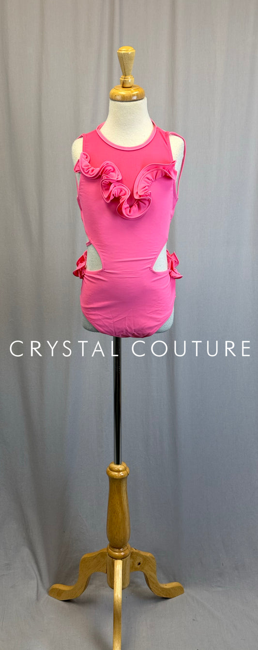 Pink Halter Neck Ruffle Leotard
