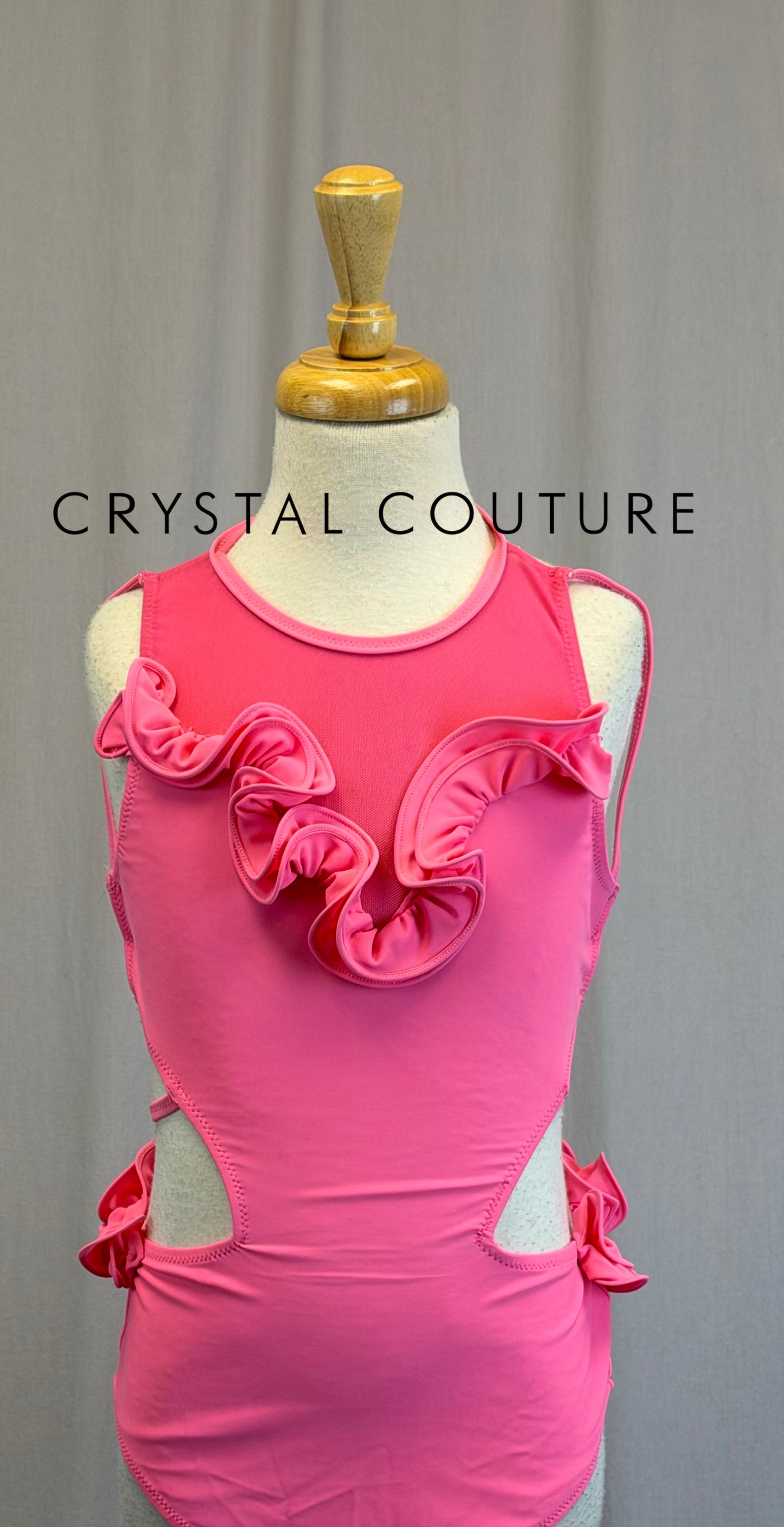 Pink Halter Neck Ruffle Leotard