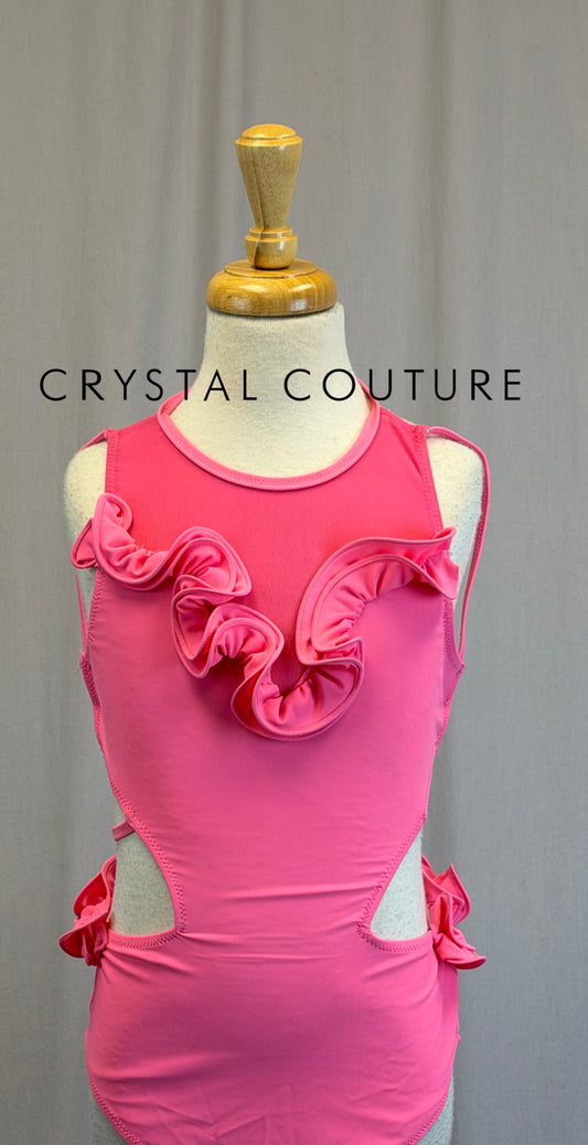 Pink Halter Neck Ruffle Leotard