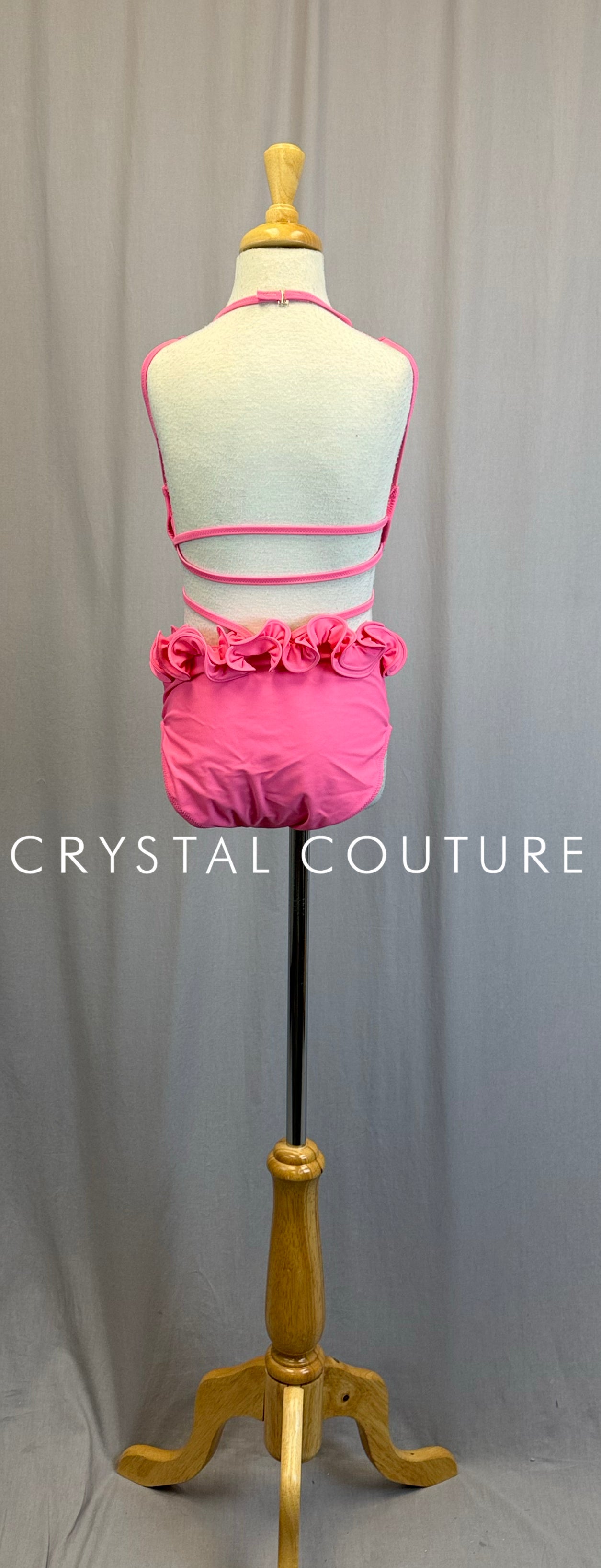 Pink Halter Neck Ruffle Leotard