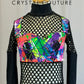 Black Fishnet Neon Splatter Paint Leotard - Rhinestones