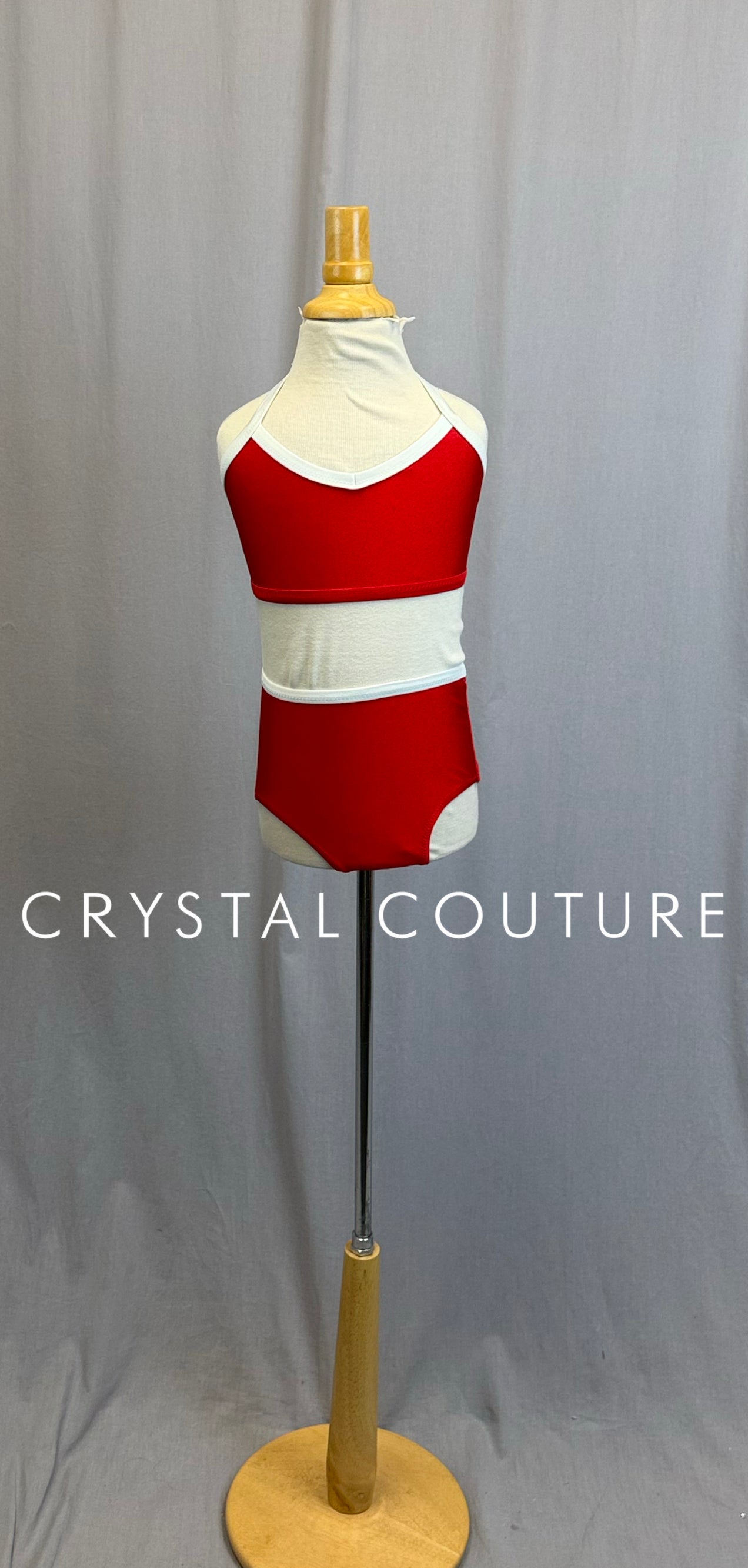 *Custom* Red and White Bra Top and Brief Set with Heart Emblem