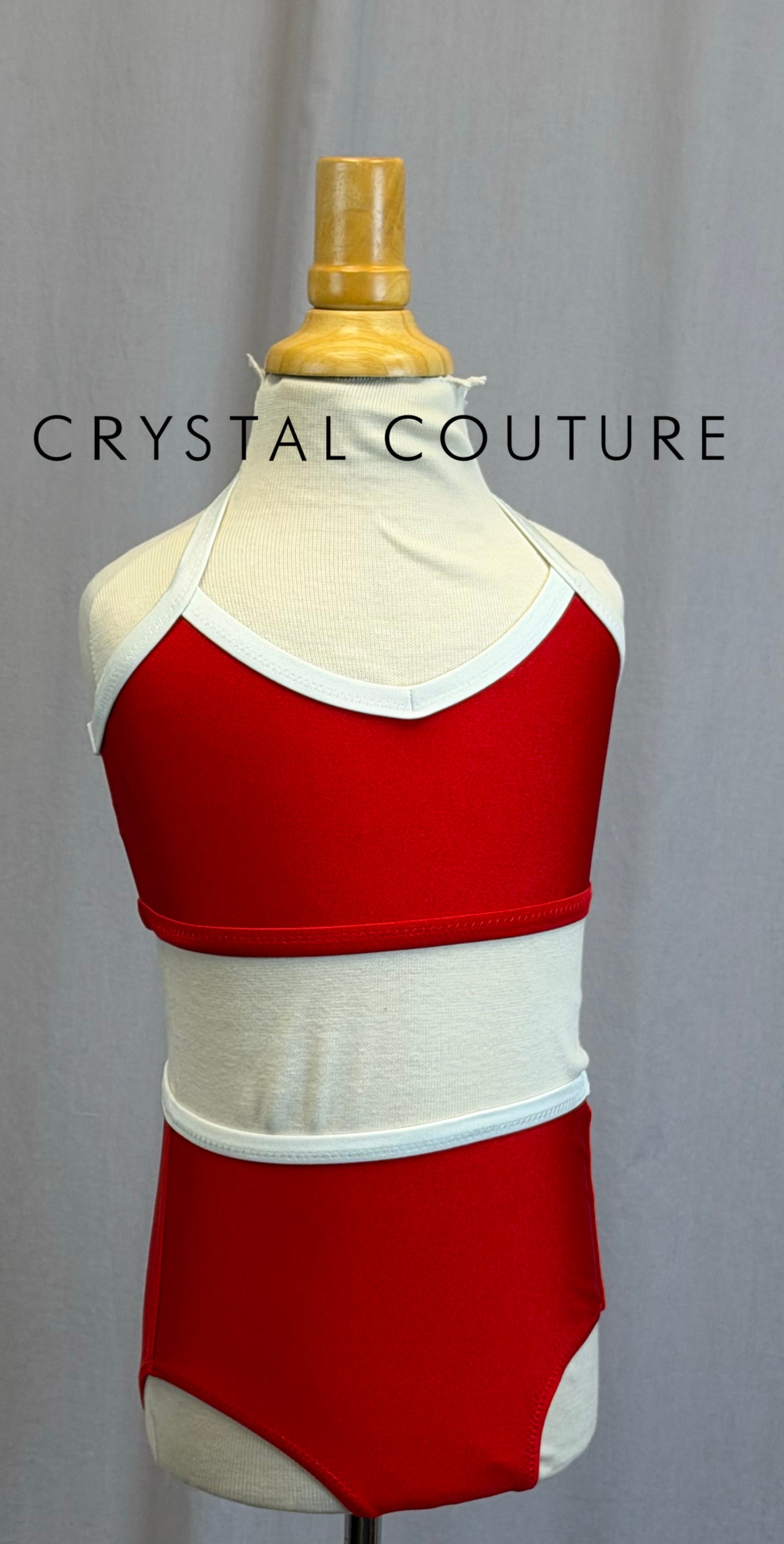 *Custom* Red and White Bra Top and Brief Set with Heart Emblem