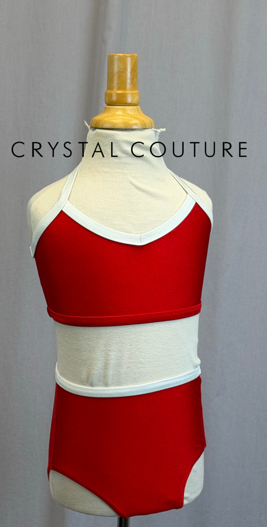 *Custom* Red and White Bra Top and Brief Set with Heart Emblem