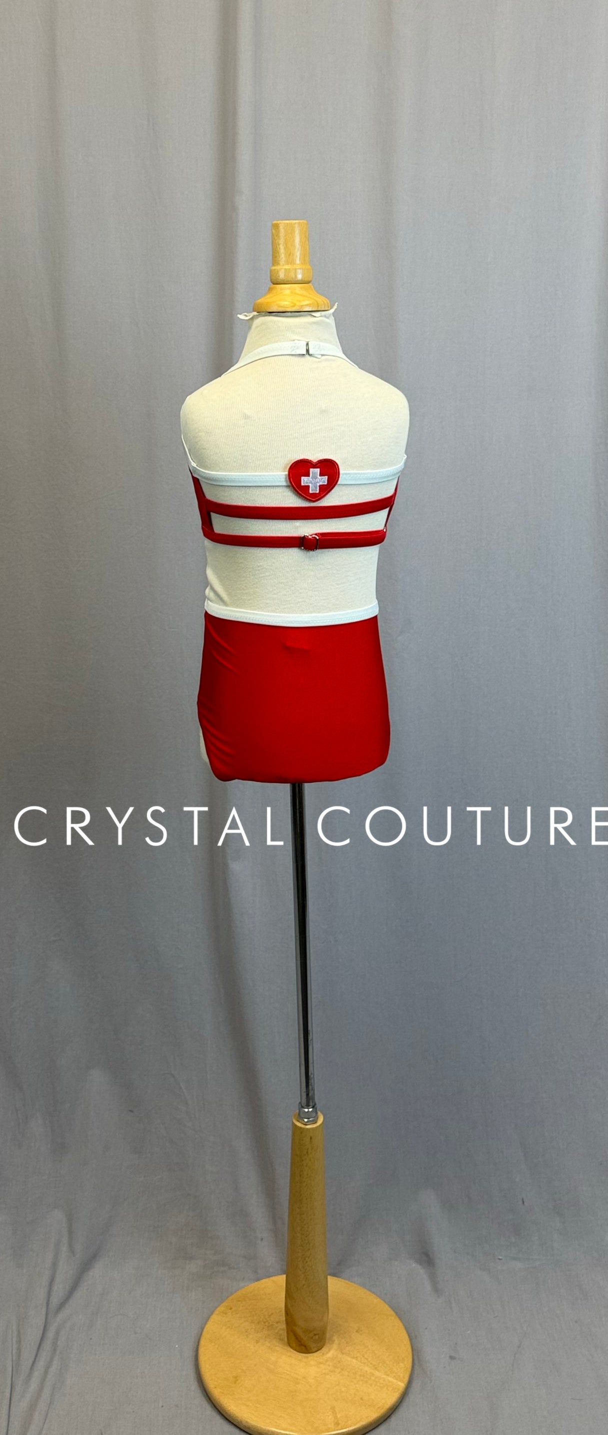 *Custom* Red and White Bra Top and Brief Set with Heart Emblem