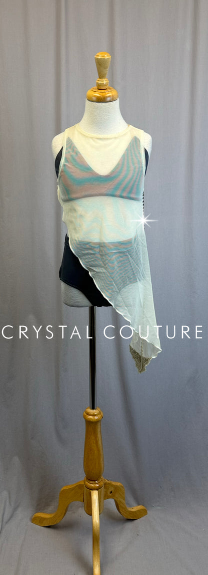 *Custom* Ivory Asymmetrical Mesh Overlay with Gray Bra and Brief Set - Rhinestones