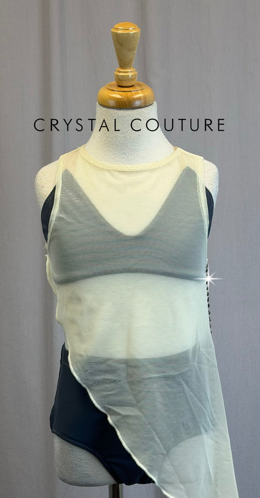 *Custom* Ivory Asymmetrical Mesh Overlay with Gray Bra and Brief Set - Rhinestones