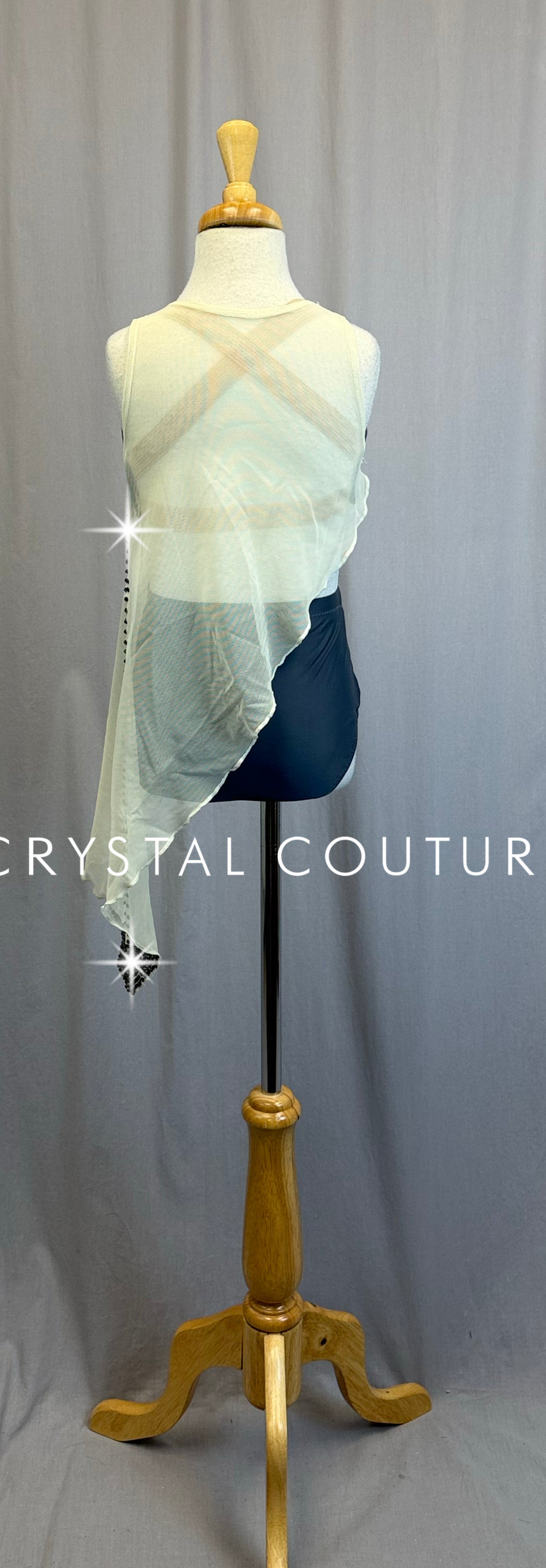 *Custom* Ivory Asymmetrical Mesh Overlay with Gray Bra and Brief Set - Rhinestones