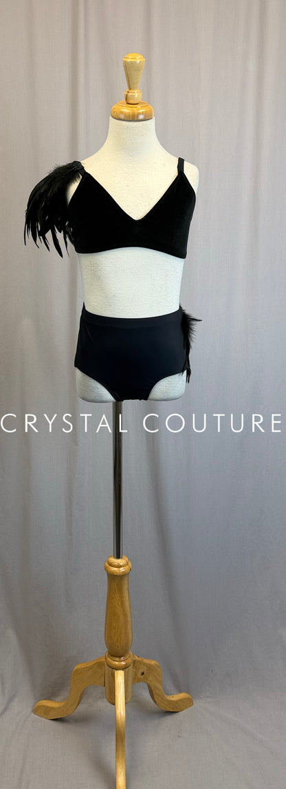 *Custom* Black Velvet Feather Two-Piece Set