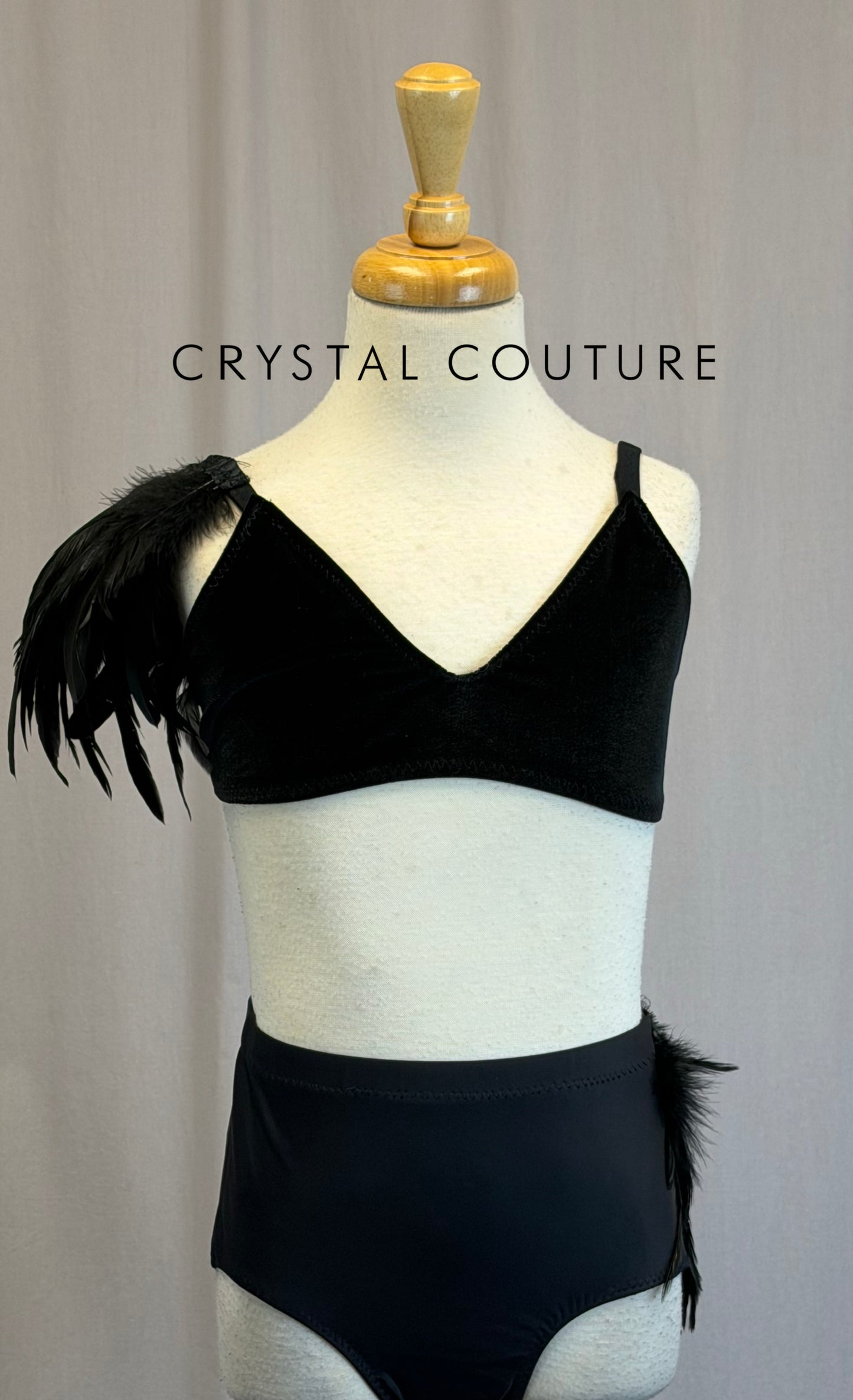 *Custom* Black Velvet Feather Two-Piece Set