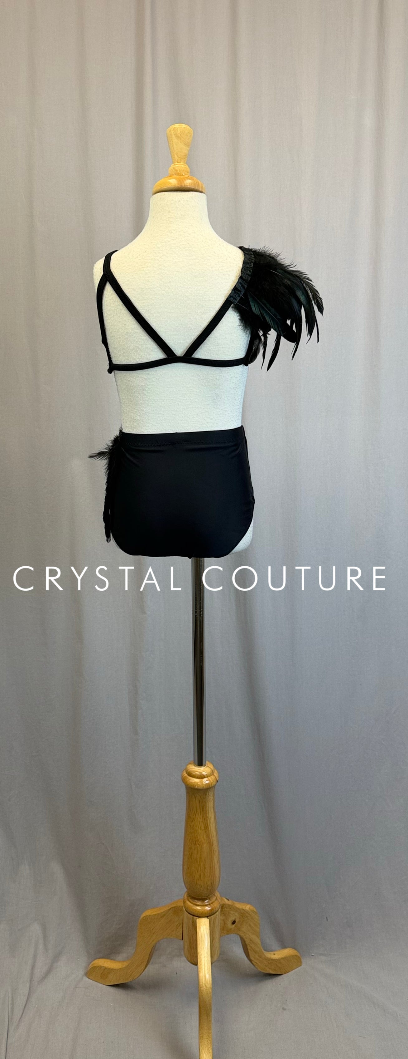 *Custom* Black Velvet Feather Two-Piece Set