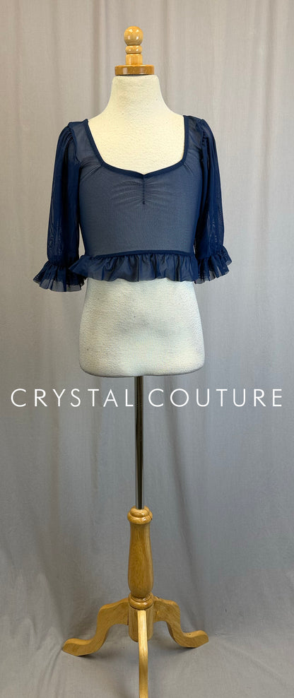 *New* Navy Mesh 3/4 Sleeve Crop Top