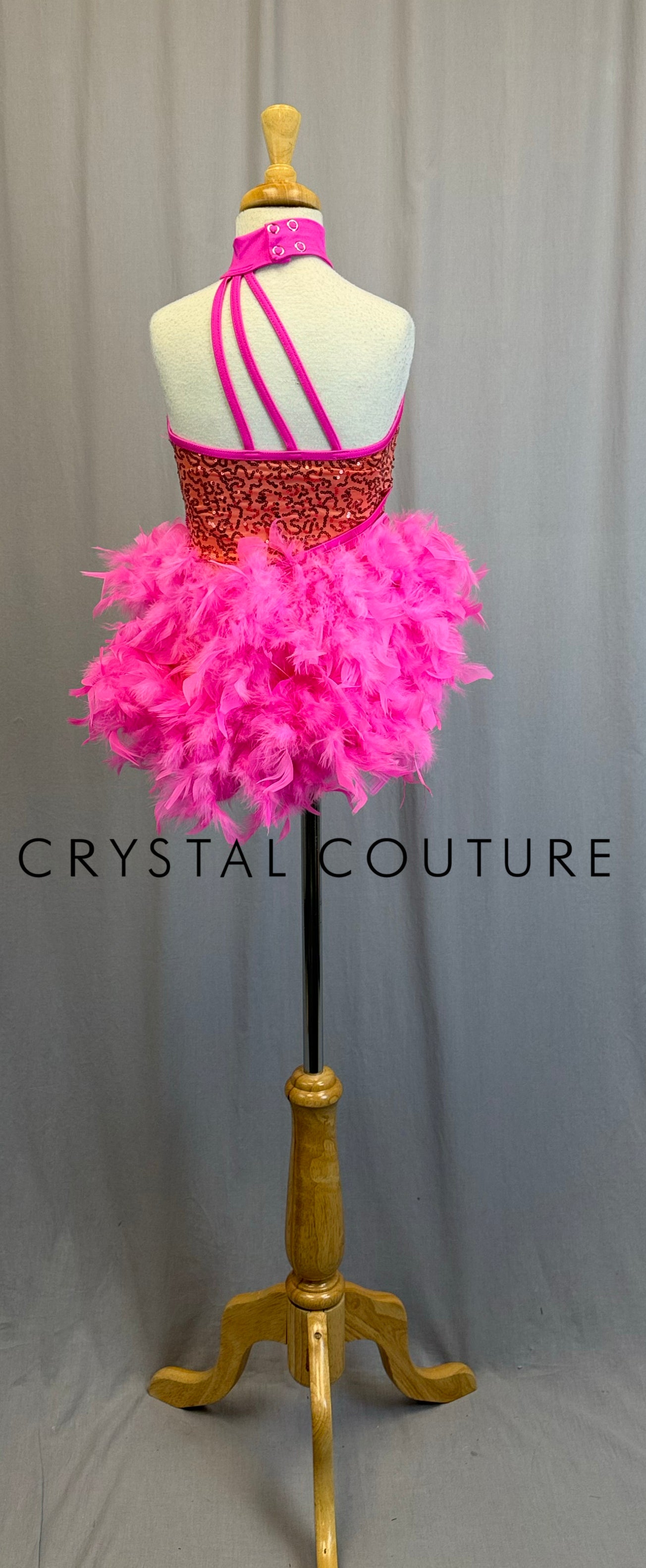 *Brand New* Peach Sequin Leotard with Pink Feather Skirt