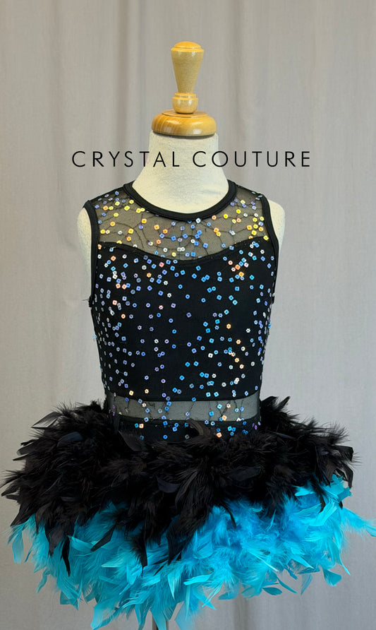 *Brand New* Teal and Black Flower Sequin and Feather Tutu Dress