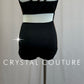 Black Asymmetrical Strappy Leotard with Red, Orange, and Yellow Rhinestone Accents