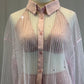 Dusty Pink Bra + Brief with Mesh Button Up Three-Piece Set-Rhinestones
