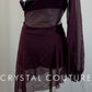 Plum Velvet Bra + Briefs Attached by a Mesh Asymmetrical Puff Sleeve Overlay Dress- Rhinestones