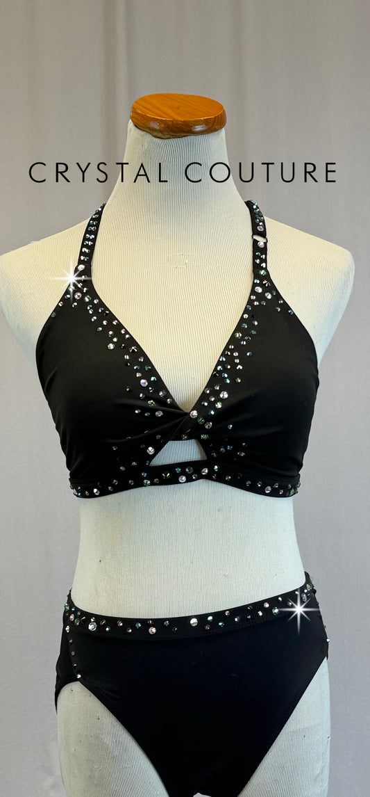 Black Bra Top and Brief Two-Piece Set - Rhinestones - Accessories