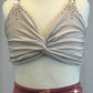 Nude/Tan Top and Dusty Red Flounce Short Two-Piece Set- Rhinestones