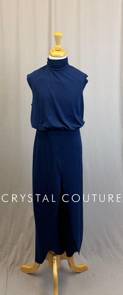 Navy Blue Mock Neck Blouse-Unitard