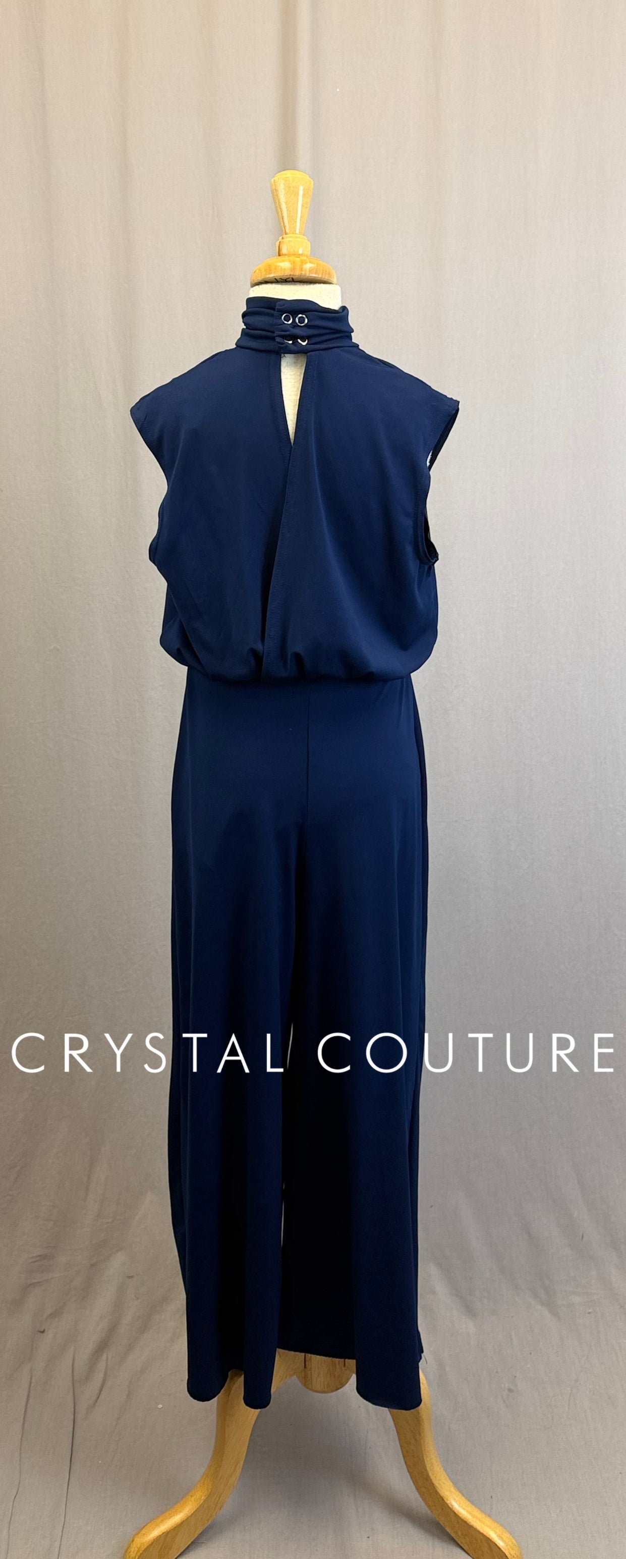 Navy Blue Mock Neck Blouse-Unitard