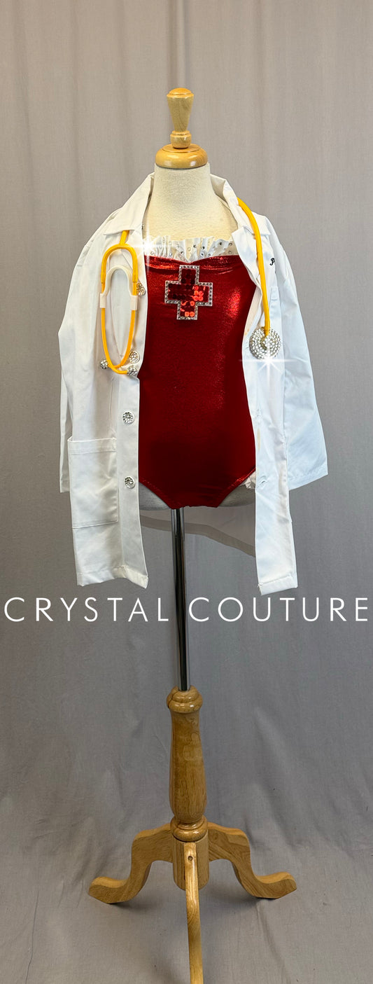Custom Doctor Dance Red Leotard and White Coat-Rhinestones - Accessories