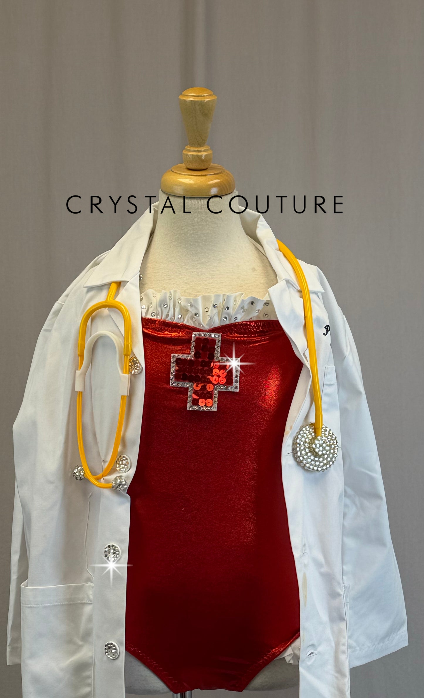 Custom Doctor Dance Red Leotard and White Coat-Rhinestones - Accessories