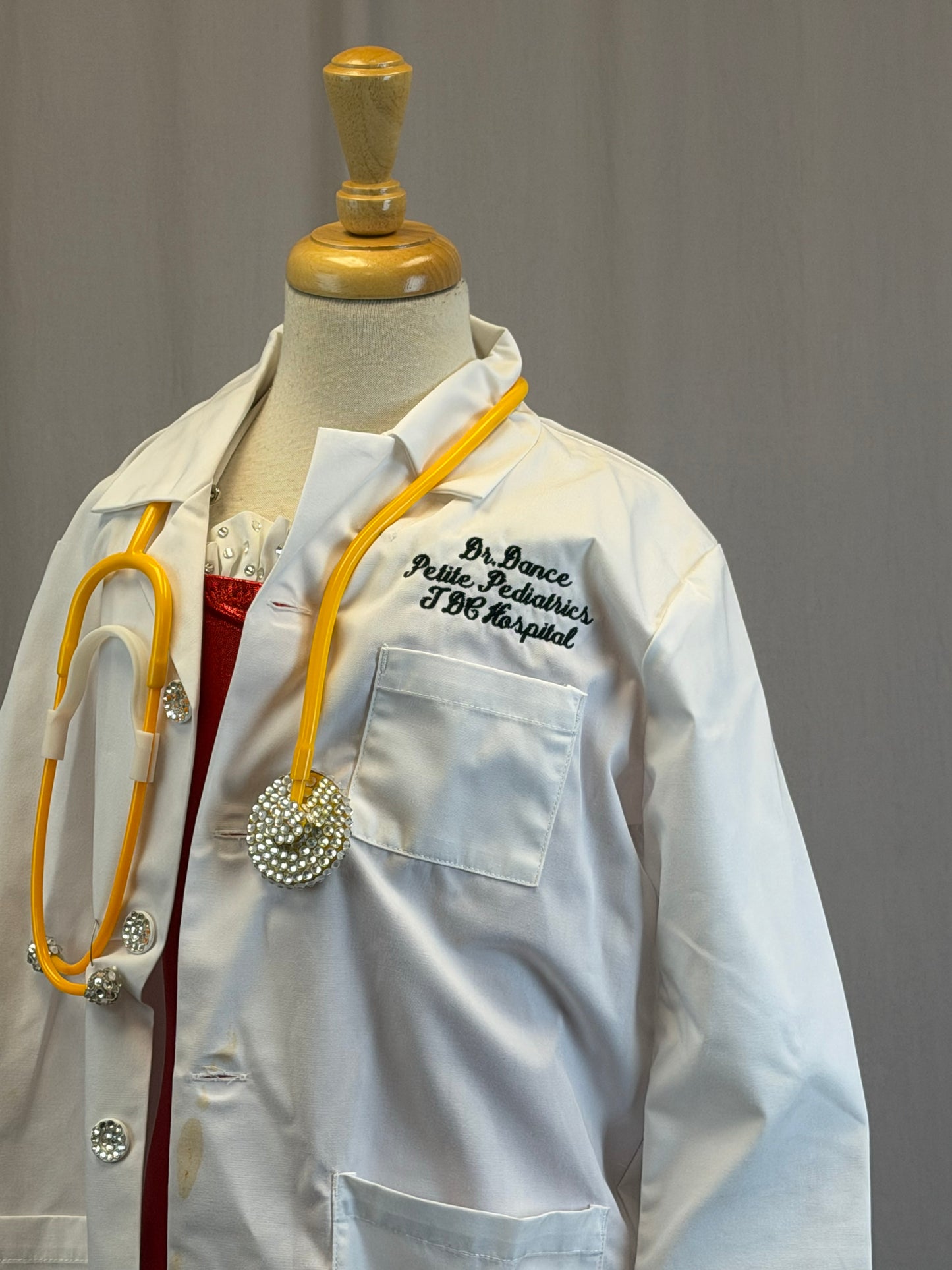 Custom Doctor Dance Red Leotard and White Coat-Rhinestones - Accessories