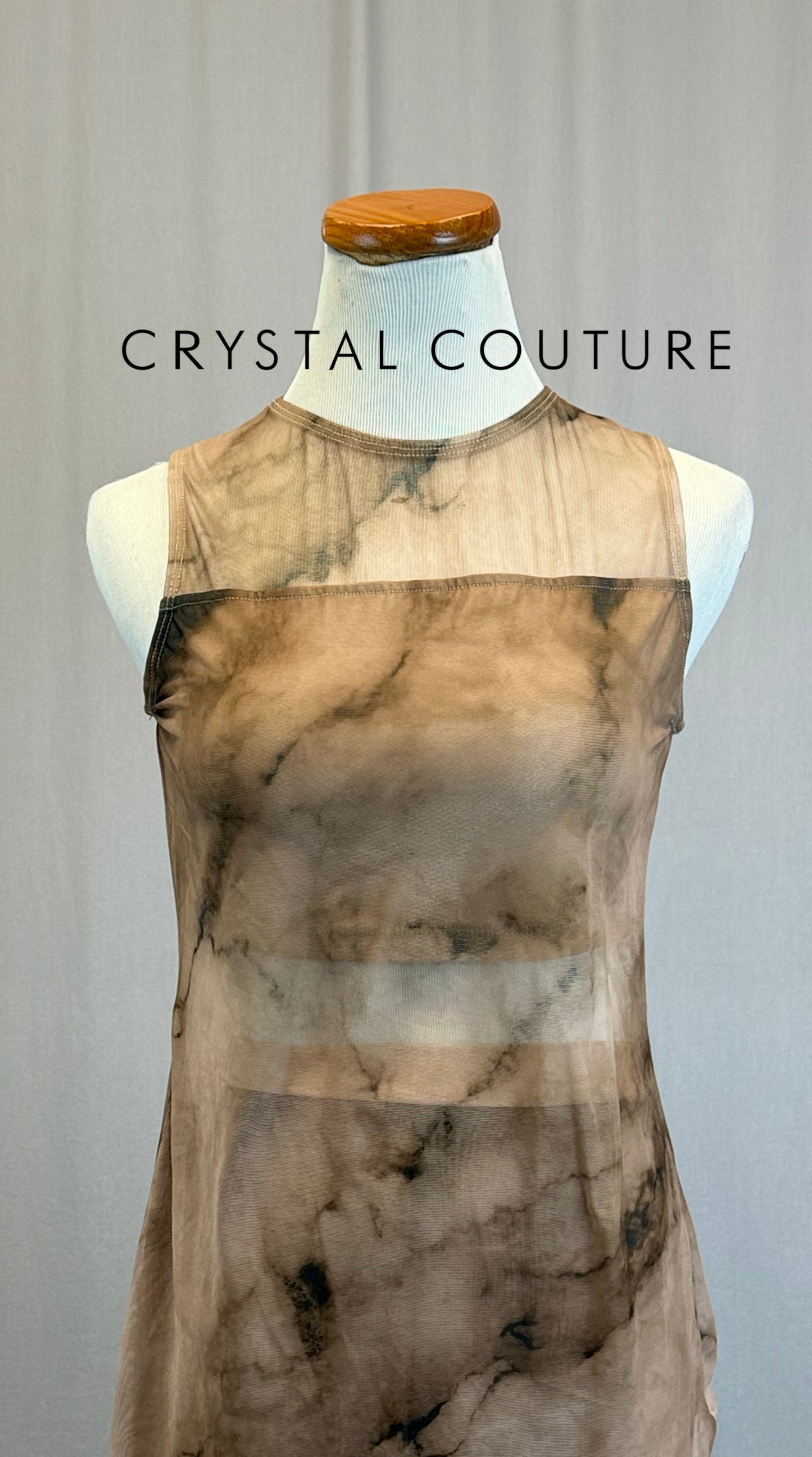 Tan Marble Mesh Top and Pant Two-Piece Set