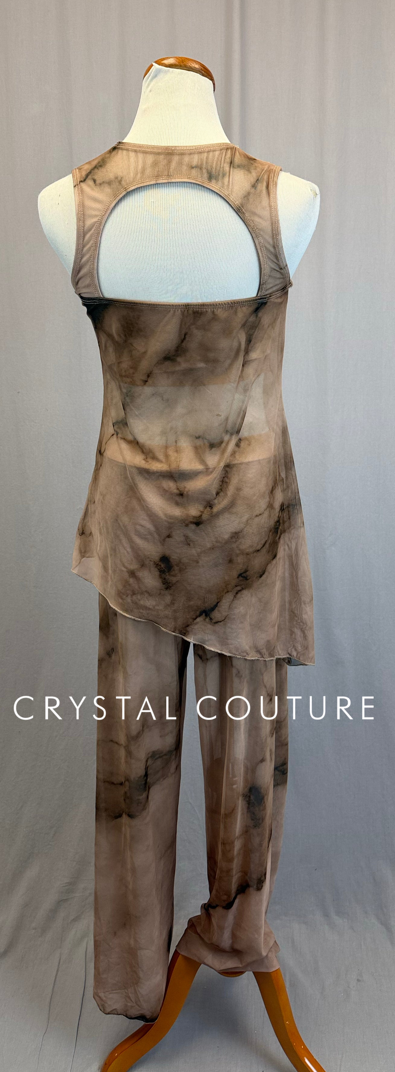 Tan Marble Mesh Top and Pant Two-Piece Set