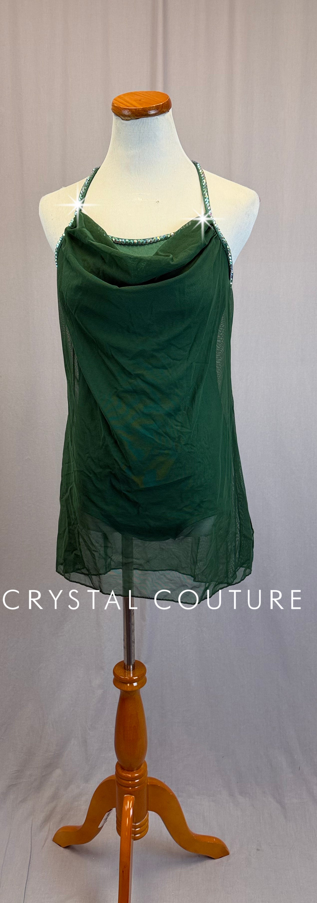 Green Cowlneck Slip Dress - Rhinestones