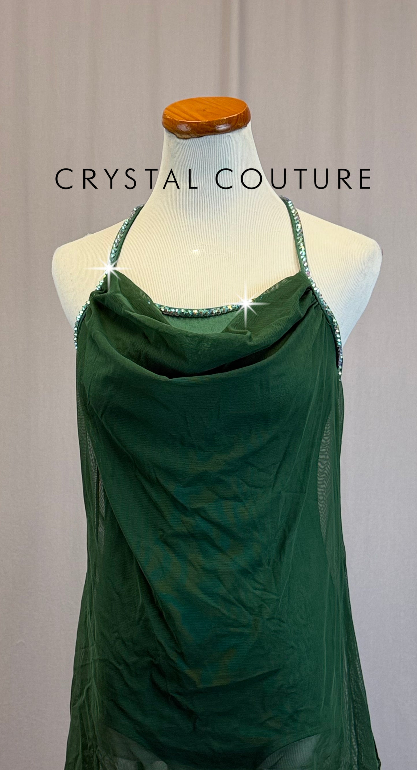 Green Cowlneck Slip Dress - Rhinestones