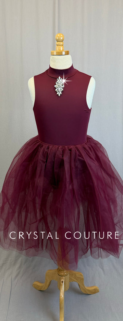 Maroon Leotard and Tulle Skirt Ballet Set -Accessories