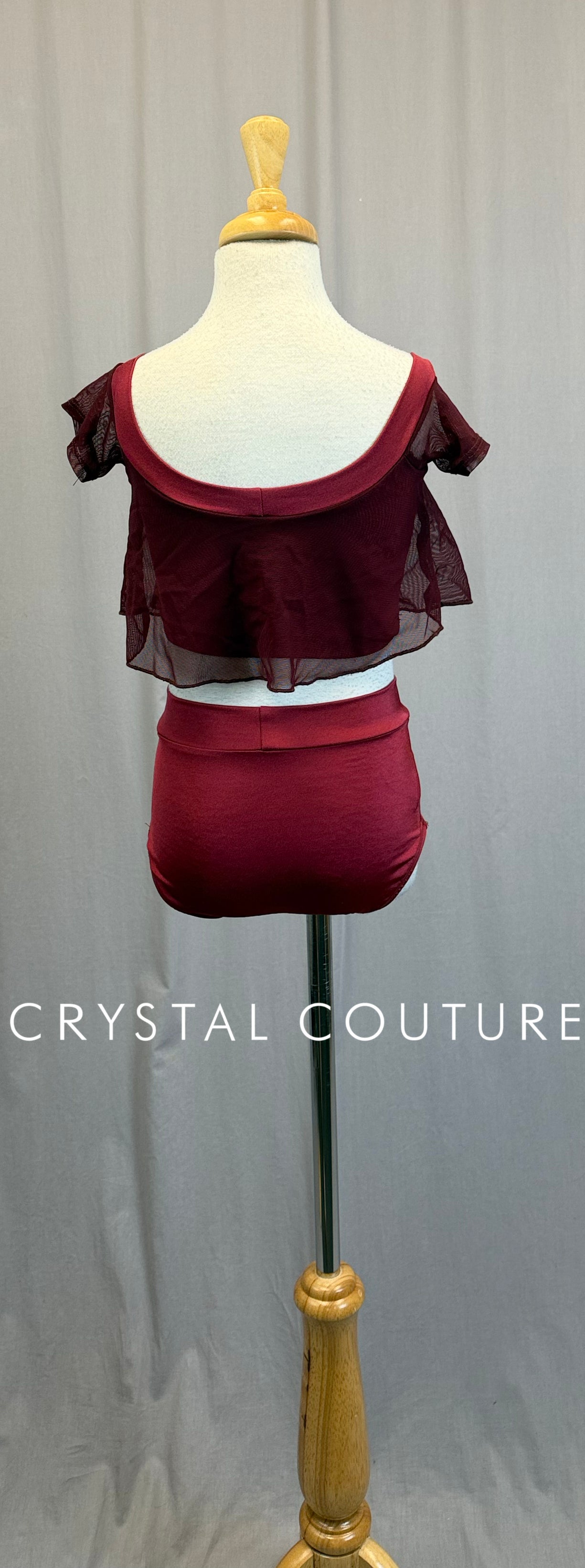 Burgundy Mesh Crop Top and Brief Two-Piece Set