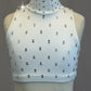 White Crop Top and Short Set-Rhinestones