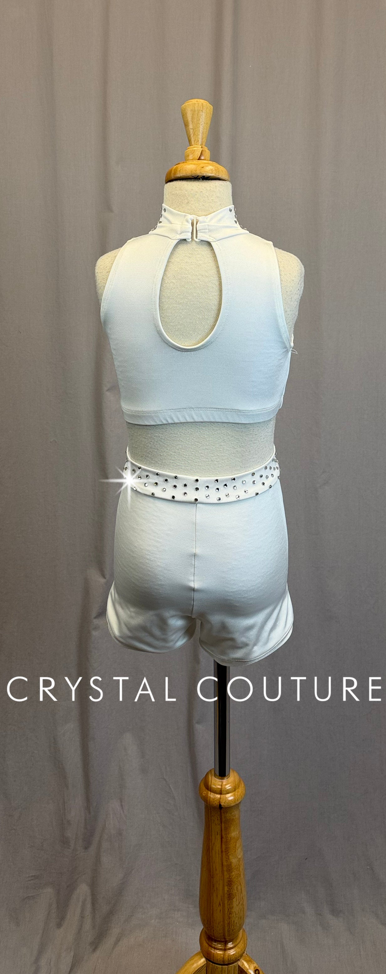 White Crop Top and Short Set-Rhinestones
