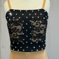 Black Lace and Tan Lycra Asymetric Biketard - Rhinestones