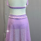 Lilac Mesh Bra Top and Skirt Two-Piece Set - Rhinestones