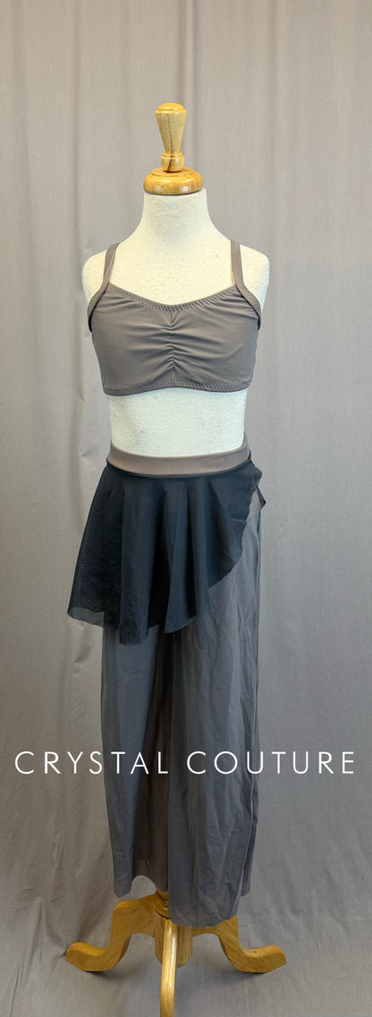 *Custom* Gray Mesh Crop Top and Layered Pant Two-Piece Set