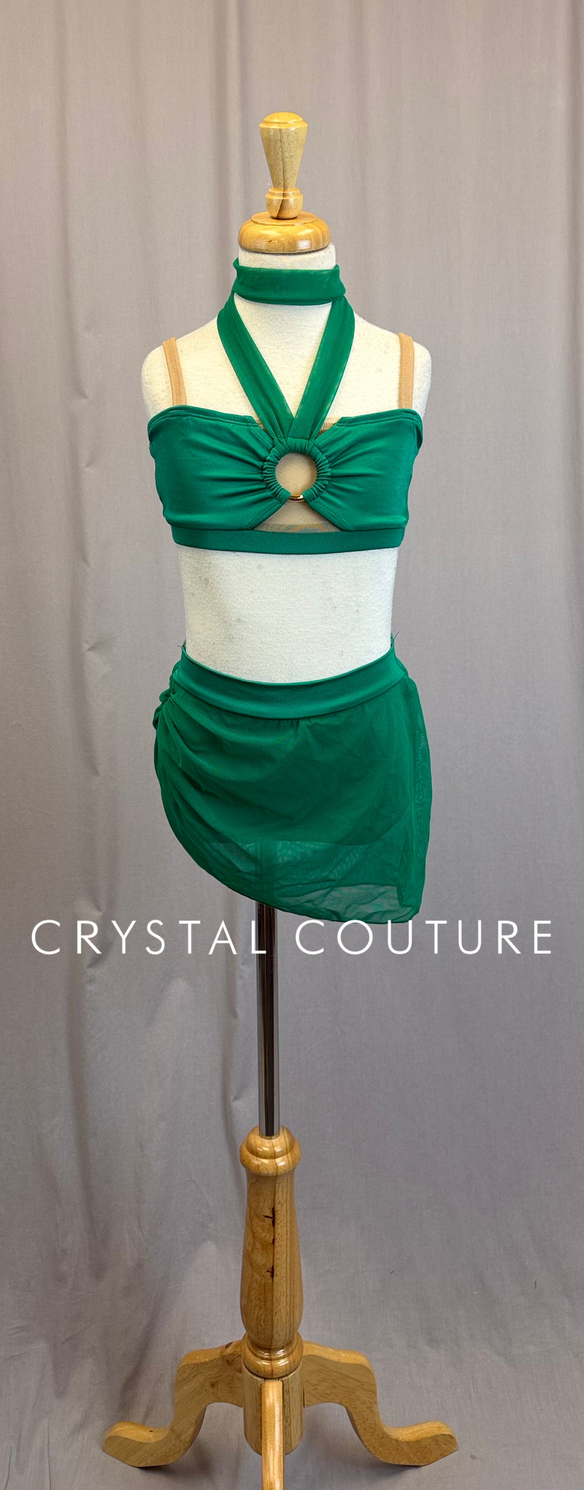 Green Illusion Halter Top and Mesh Skirt Set