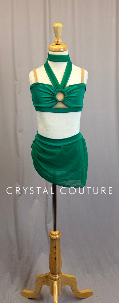 Green Illusion Halter Top and Mesh Skirt Set