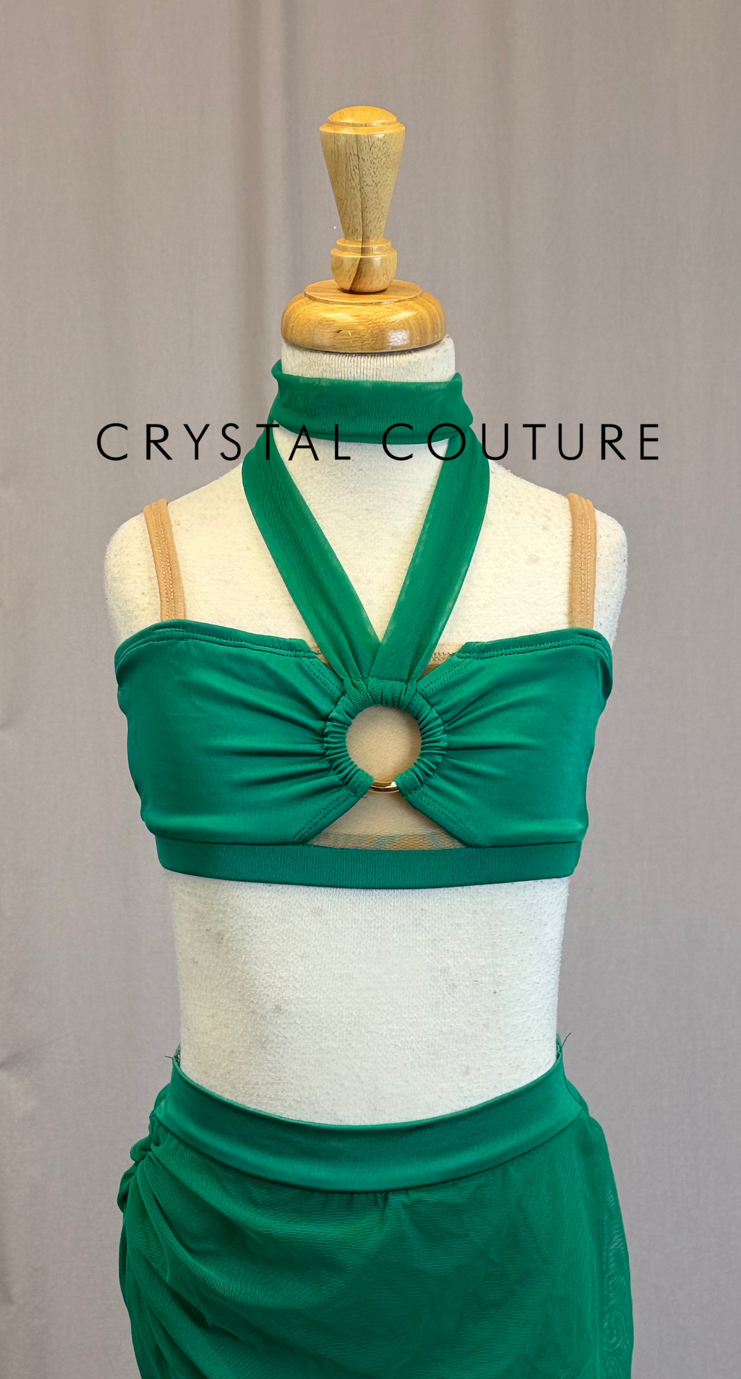 Green Illusion Halter Top and Mesh Skirt Set