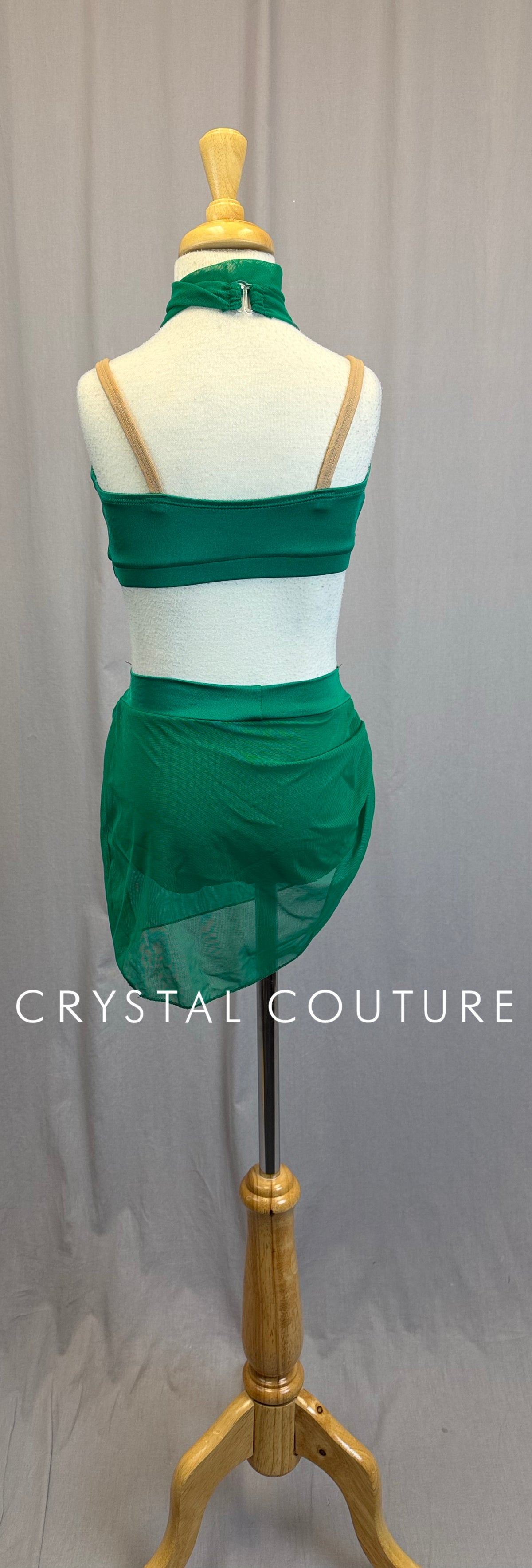 Green Illusion Halter Top and Mesh Skirt Set
