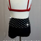 Red Metallic Bra Top and Black Metallic Short Set-Rhinestones