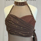 Chocolate Brown Dress with Mesh Draping- Rhinestones