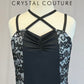 Black and White Lace Insert Strappy Unitard - Rhinestones